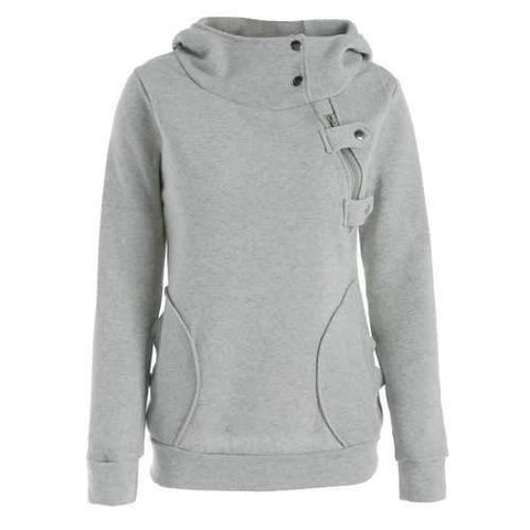 Inclined Zipper Pockets Long Sleeve Pullover Hoodie - Gray L