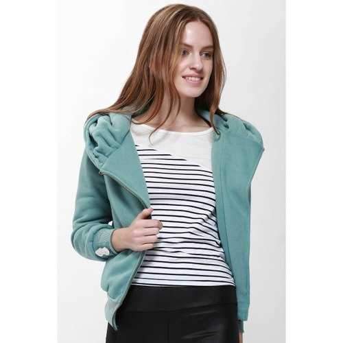 Fashionable Solid Color Long Sleeve Hoodie For Women - Pea Green S