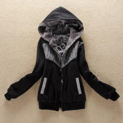 Fashionable Zippered Long Sleeve Hoodie For Women - Black L