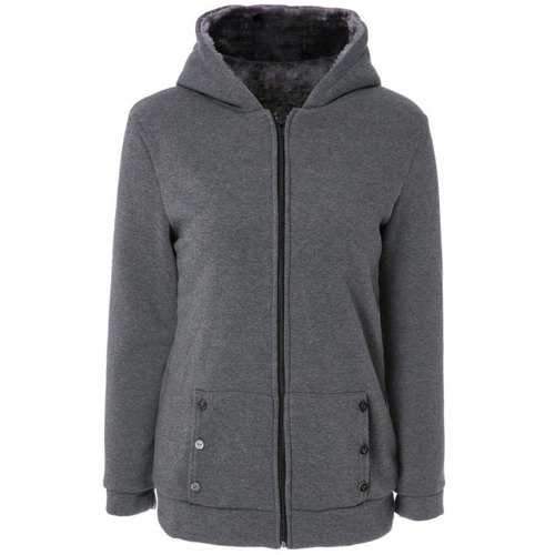 Stylish Long Sleeves Solid Color Zippered Flocking Hoodie For Women - Deep Gray M