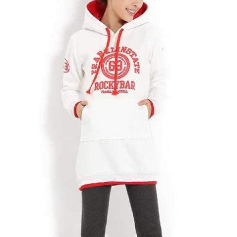 Casual Style Letter Print Long Edition Long Sleeve Women's Hoodie - White M