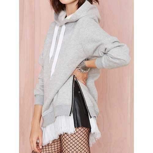 Stylish Loose-Fitting Long Sleeve Zippered Hoodie For Women - Gray 2xl