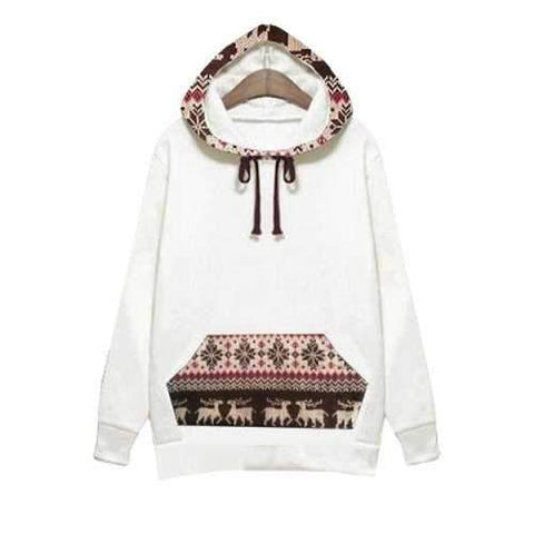 Stylish Long Sleeve Pattern-Knit Hoodie For Women - White L