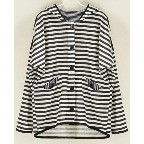 Casual Striped Single-Breasted Long Sleeve Women's Hoodie - Blue One Size(fit Size Xs To M)