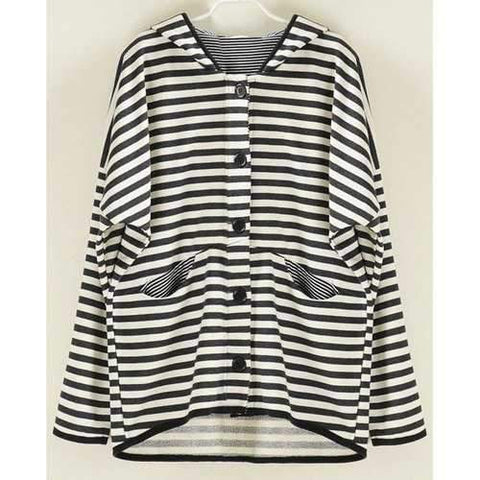 Casual Striped Single-Breasted Long Sleeve Women's Hoodie - Blue One Size(fit Size Xs To M)