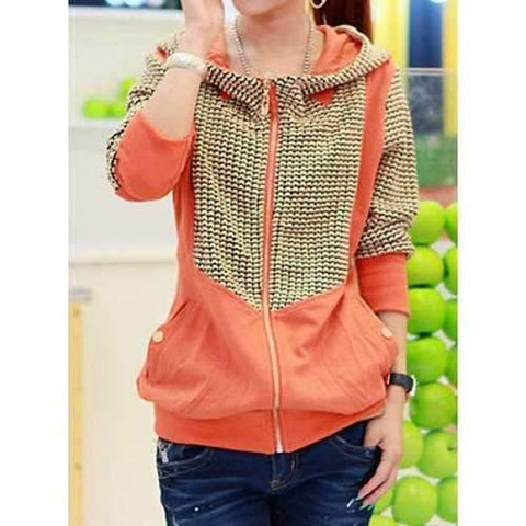 Stylish Color Splicing Zippered Long Sleeve Hoodie For Women - Jacinth One Size(fit Size Xs To M)