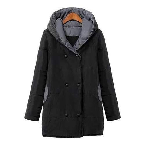 Stylish Hooded Long Sleeve Color Block Knit Splicing Women's Coat - Black S