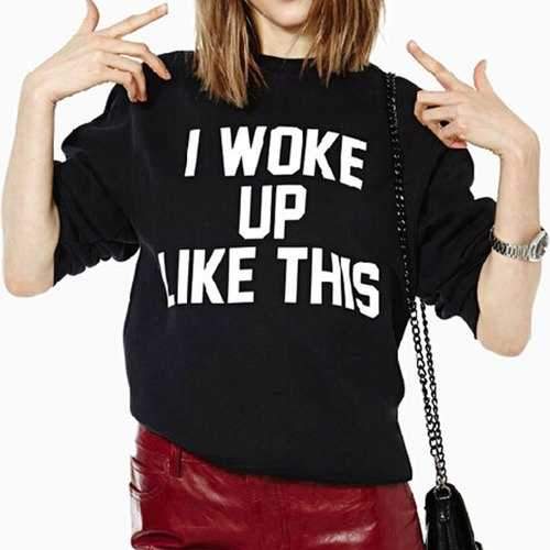 Stylish Round Neck Letter Print Long Sleeve Sweatshirt For Women - Black L