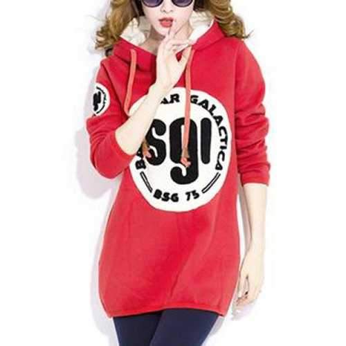 Stylish Letter Print Long Sleeves Flocking Hoodie For Women - Red Xl