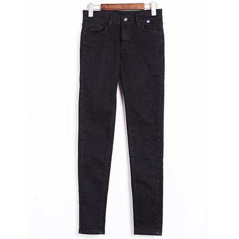 Stylish Slimming Black Zippered Pencil Jeans For Women - Black M