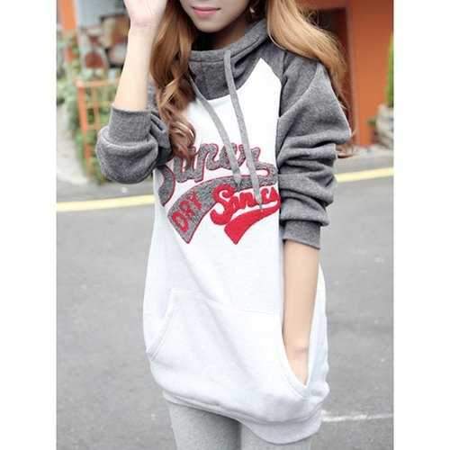 Stylish Letter Embroidery Loose-Fitting Long Sleeve Women's Hoodie - Gray S