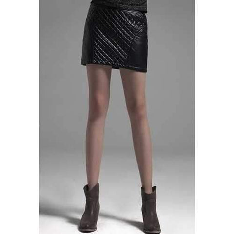 Stylish High Waisted Black PU Leather Argyle Women's Pencil Skirt - Black S