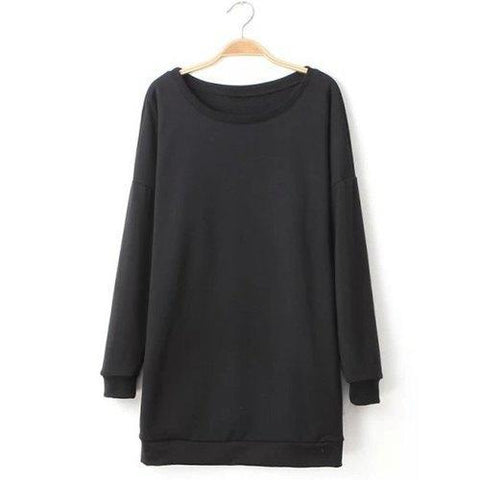 Elegant Scoop Neck Long Sleeve Printed Sweatshirt For Women - Black M