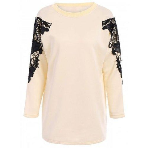 Stylish Hollow Out Laced Long Sleeve Sweatshirt For Women - Light Yellow One Size(fit Size Xs To M)