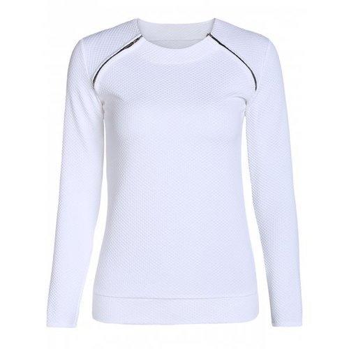 Stylish Scoop Neck Long Sleeve Zipper Design Women's Sweatshirt - White S