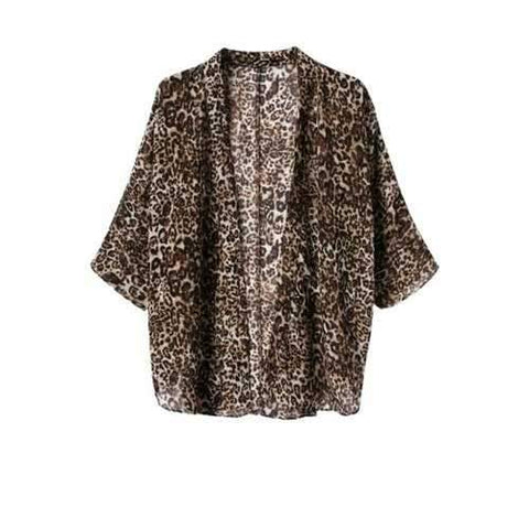 Casual Style Collarless Leopard Pattern 3/4 Sleeve Coat For Women - Leopard S