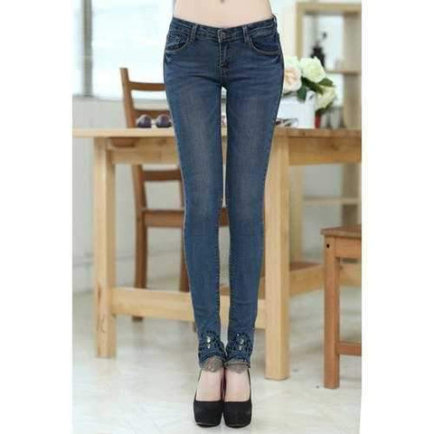 Trendy Low-Waisted Spliced Pocket Design Women's Jeans - Blue 27