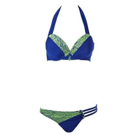 Sexy Halterneck Lace Splicing Women's Bikini Set - Sapphire Blue S