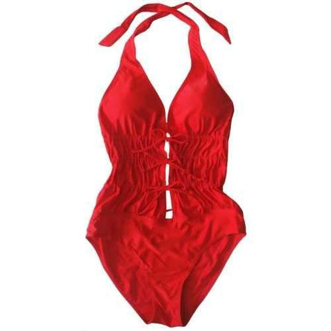 Stylish Halter Red One-Piece Women's Swimwear - Red L