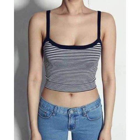 Stylish Striped Spaghetti Strap Tank Crop Top For Women - Stripe One Size(fit Size Xs To M)