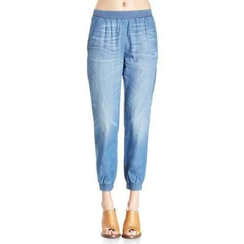 Fashionable Bleach Wash Vintage Elastic Waist Jeans For Women - Blue Xs