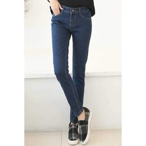 Stylish Mid Waist Solid Color Zippered Jeans For Women - M