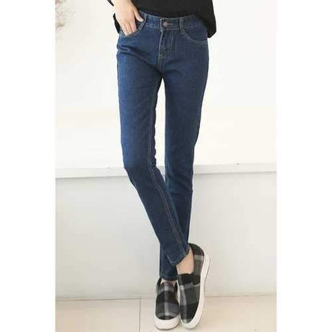 Stylish Mid Waist Solid Color Zippered Jeans For Women - M