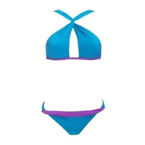 Sexy Straps Criss-Cross Color Block Women's Bikini Set - Lake Blue M