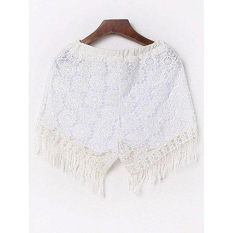 Sexy Fringed Flowy Lace Shorts - White M