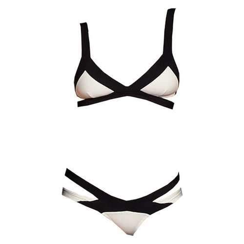 Sexy Straps Color Block Cross Women's Bikini Set - White And Black L