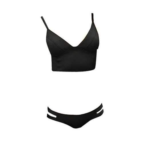 Midi Bikini Top and Bottoms - Black M