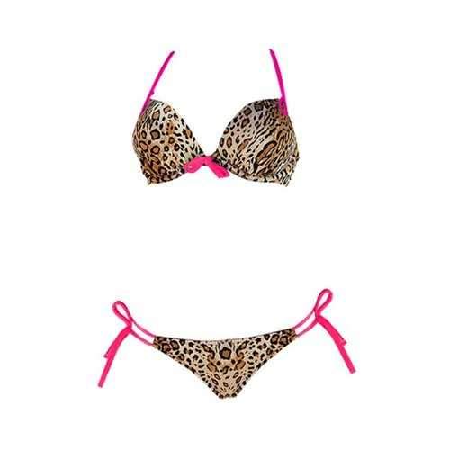 Sexy Halter Leopard Lace-Up Women's Bikini Set - Plum L