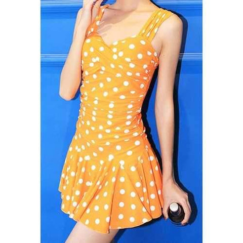 Stylish Straps Polka Dot One-Piece Women's Swimwear - Yellow M