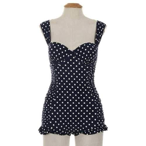 Stylish Straps Polka Dot Ruched One-Piece Women's Swimwear - Purplish Blue Xl