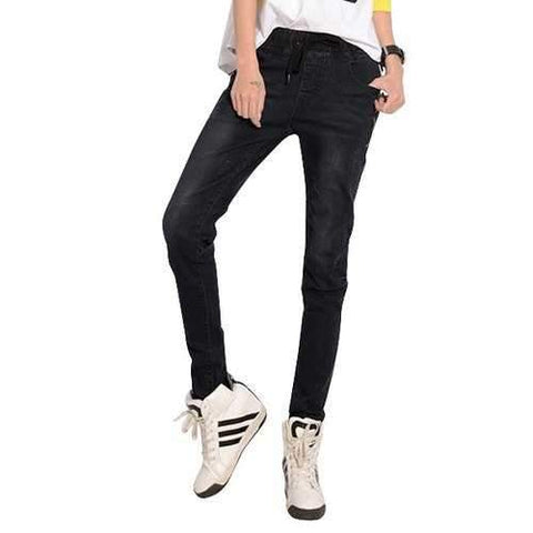 Fashionable Side Zipper Tie-Up Jeans For Women - Black 26