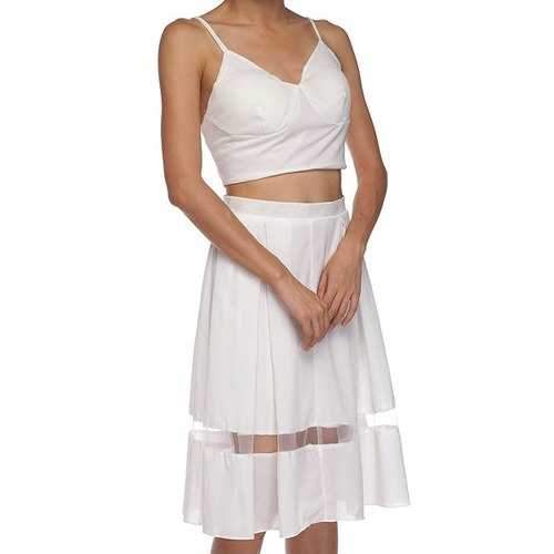 Stylish Spaghetti Straps White Crop Top and Skirt Women's Suit - White S