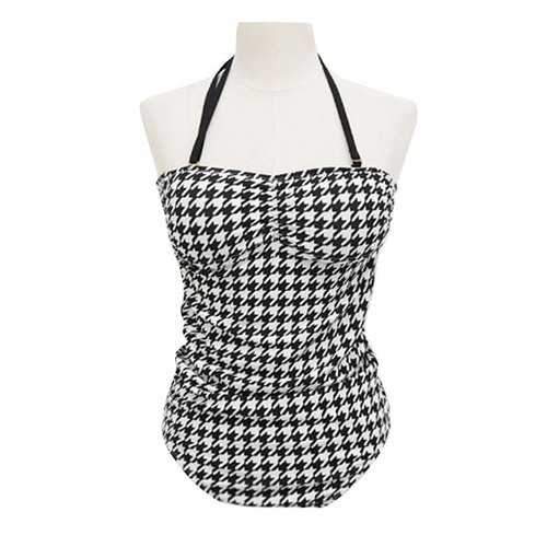 Stylish Halter Houndstooth Pattern One-Piece Women's Swimwear - Checked L