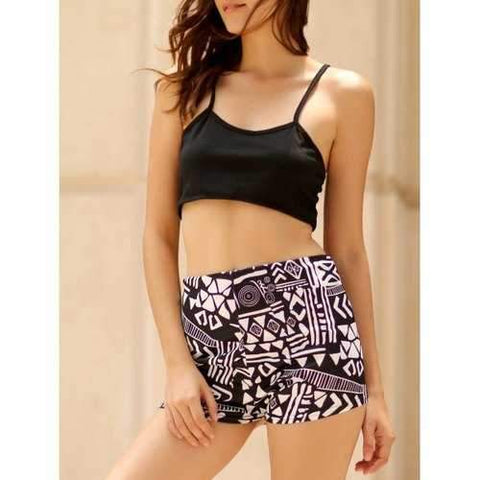 Spaghetti Strap Tank Top + High-Waisted Printed Shorts Women's Twinset - Black L