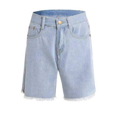 Stylish High-Waisted Turn-Up Design Denim Women's Short - Light Blue S