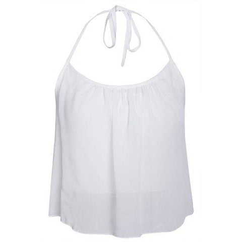 Stylish Halter Ruffled Chiffon Crop Top For Women - White S