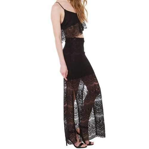 Sexy Bodycon Slit See-Through Lace Skirt For Women - Black M