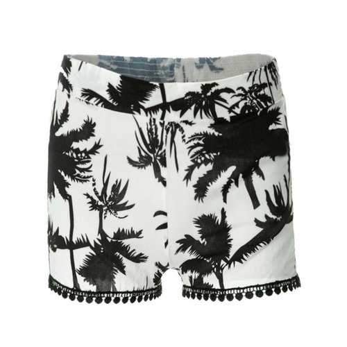 Tree Print Laced Flowy Shorts - Black S