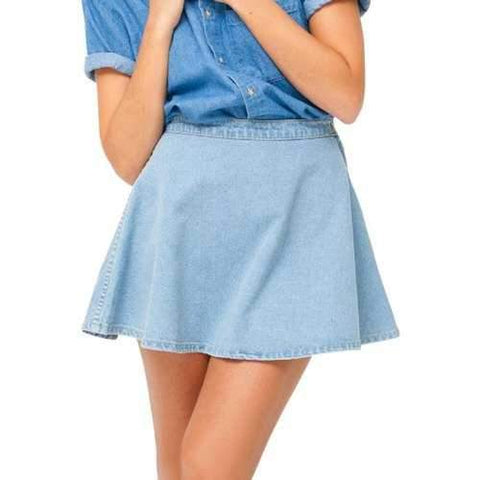 Stylish High Waisted Solid Color Denim A Line Women's Skirt - Light Blue L