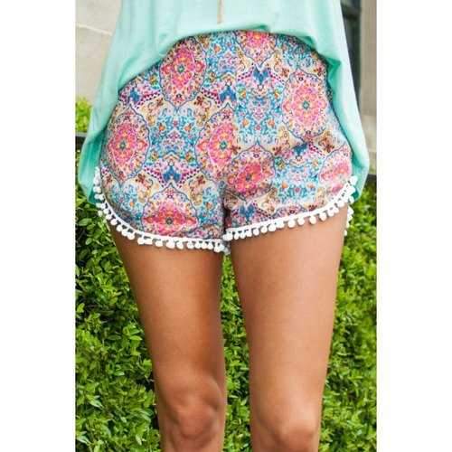 Stylish Ethnic Pattern Elastic Waist Women's Shorts - Pink M