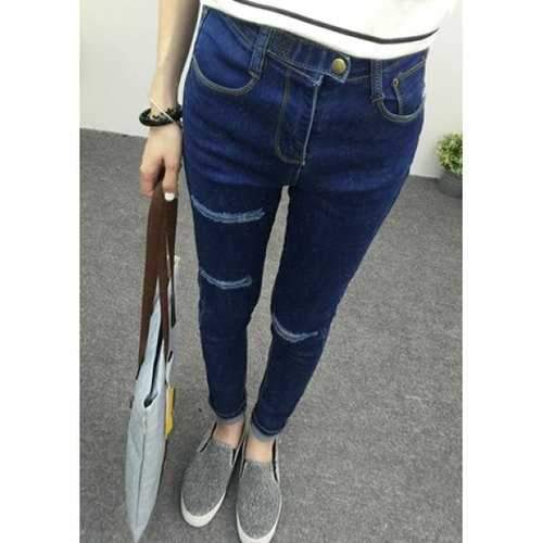 Stylish High-Waisted Stretchy Slimming Stretch Legging Jean For Women - Deep Blue 28