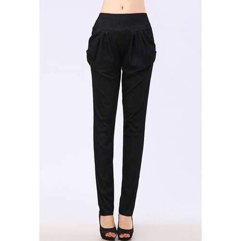 Stylish Mid-Waisted Solid Color Pocket Design Women's Jeans - Black One Size(fit Size Xs To M)