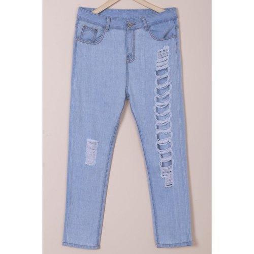 Stylish High-Waisted Zipper Fly Hole Design Women's Jeans - Light Blue S