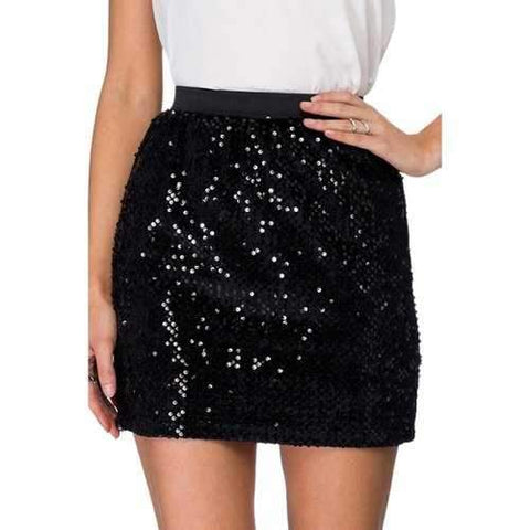 Stylish High Waisted Sequins Bodycon Women's Skirt - Black S