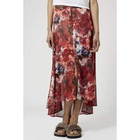 Fashionable Red Floral Print Asymmetrical Skirt For Women - Red Xl