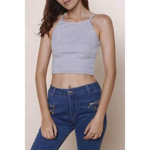 Ribbed Crop Cami Top - Gray S